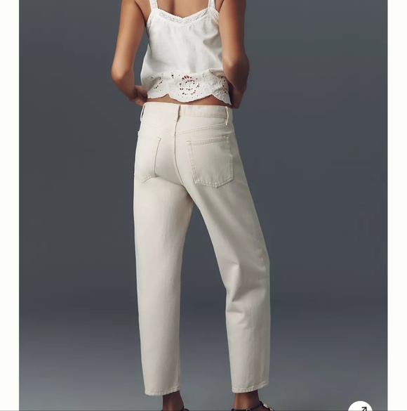 FRAME The Candle Mid-Rise Tapered Barrel Leg Women's Jeans InButter Yellow Sz 31 - Picture 2 of 9